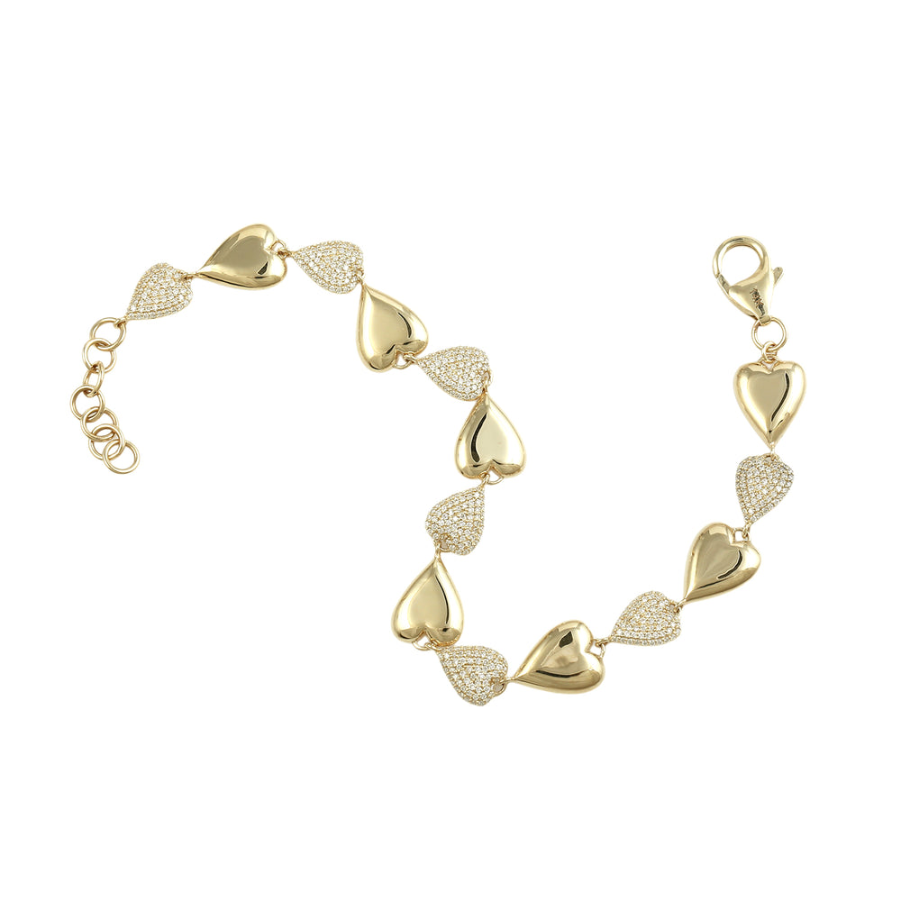 Pavé Diamond Heart Link Bracelet in 14K Yellow Gold