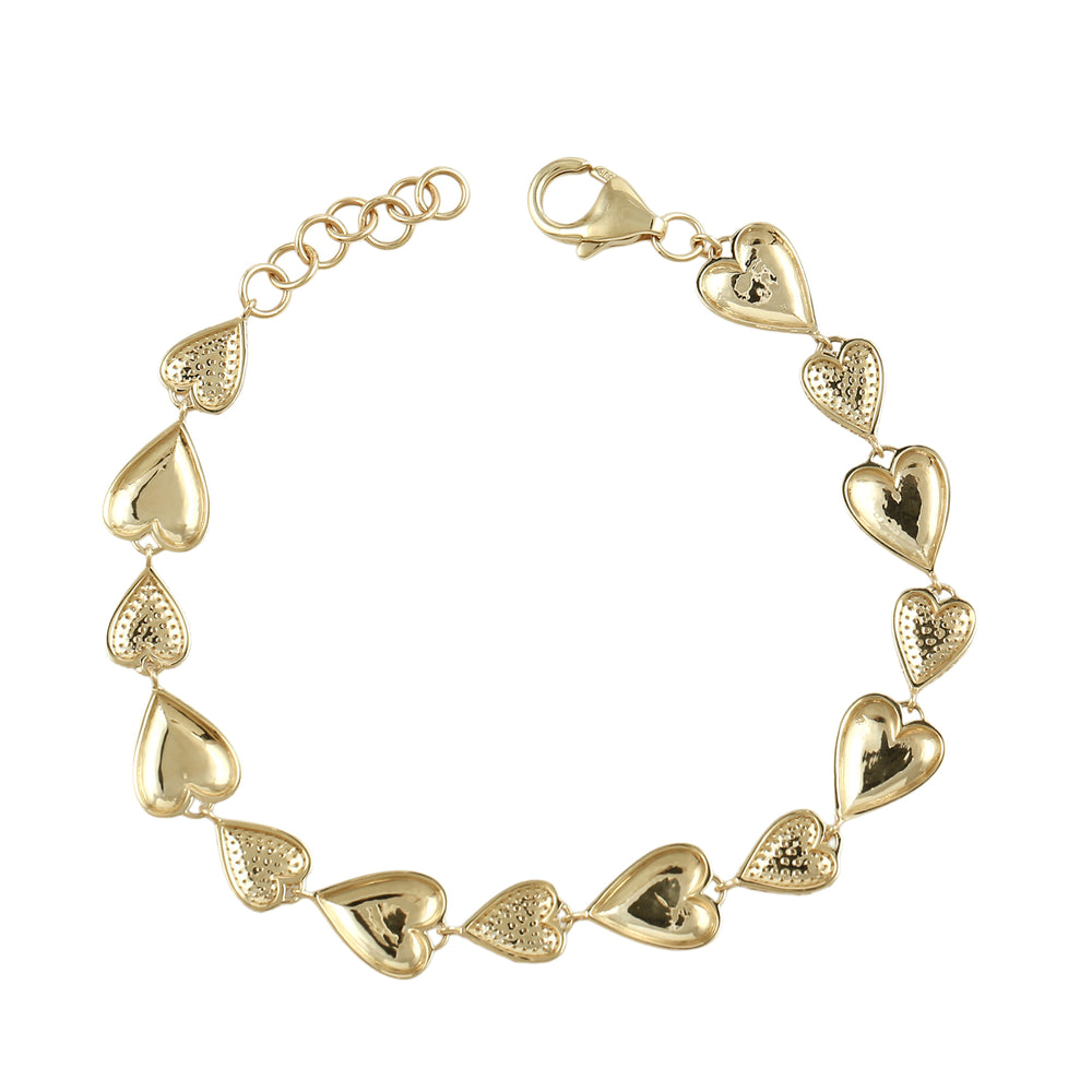 Pavé Diamond Heart Link Bracelet in 14K Yellow Gold