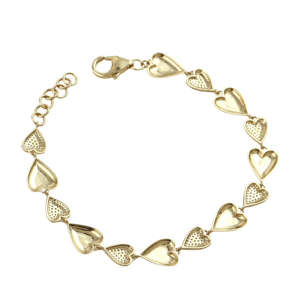Pavé Diamond Heart Link Bracelet in 14K Yellow Gold