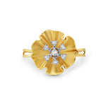 Natural Diamond In 14K Yellow Gold Beautiful Flower Ring For Women