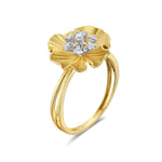 Natural Diamond In 14K Yellow Gold Beautiful Flower Ring For Women