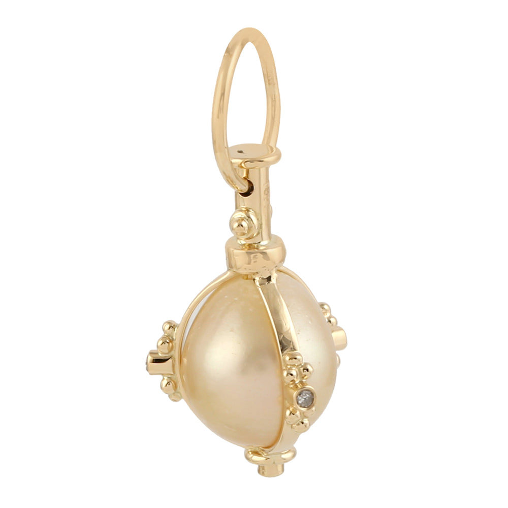 18k Yellow Gold South Pearl Pave Diamond Designer Charm Pendant