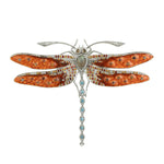 925 Sterling Silver Citrine Garnet Labradorite Multi Stone Dragonfly Brooch For Gift