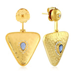 Natural Pear Blue Sapphire Bezel Set Diamond Ethnic Dangler 18K Solid Gold Jewelry