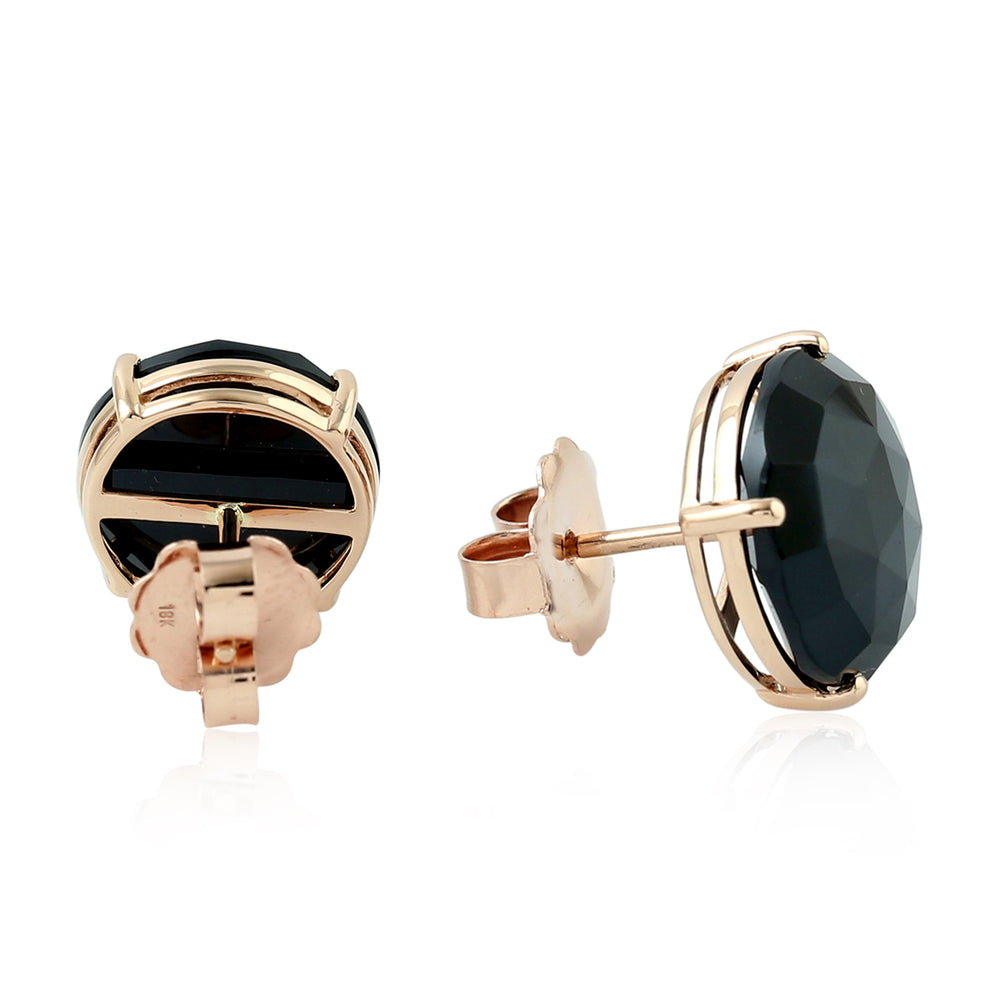 Round Spinel Gemstone Prong 18K Rose Gold Stud Earrings