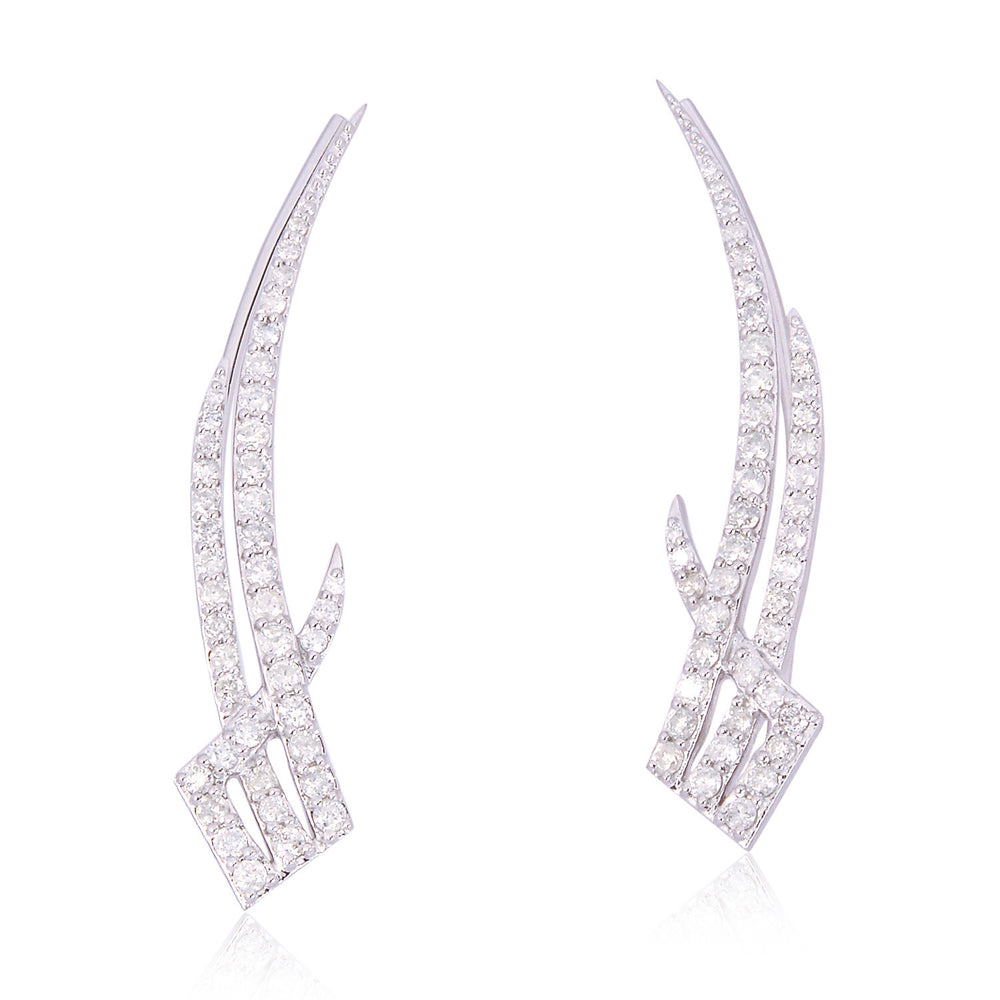 Elegant Diamond Climber Crawler Earrings in 18K White Gold