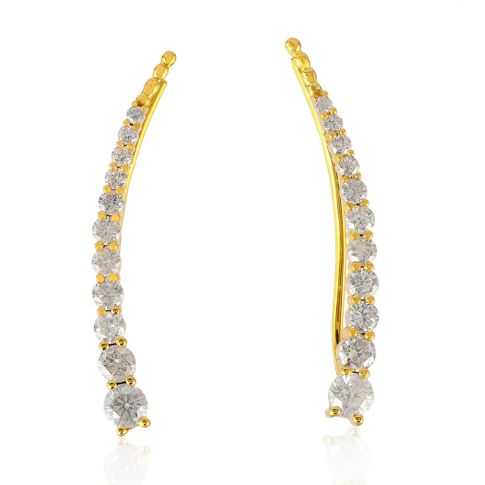Graduated Round Diamond Ear Climber Earrings in 18K Yellow Gold