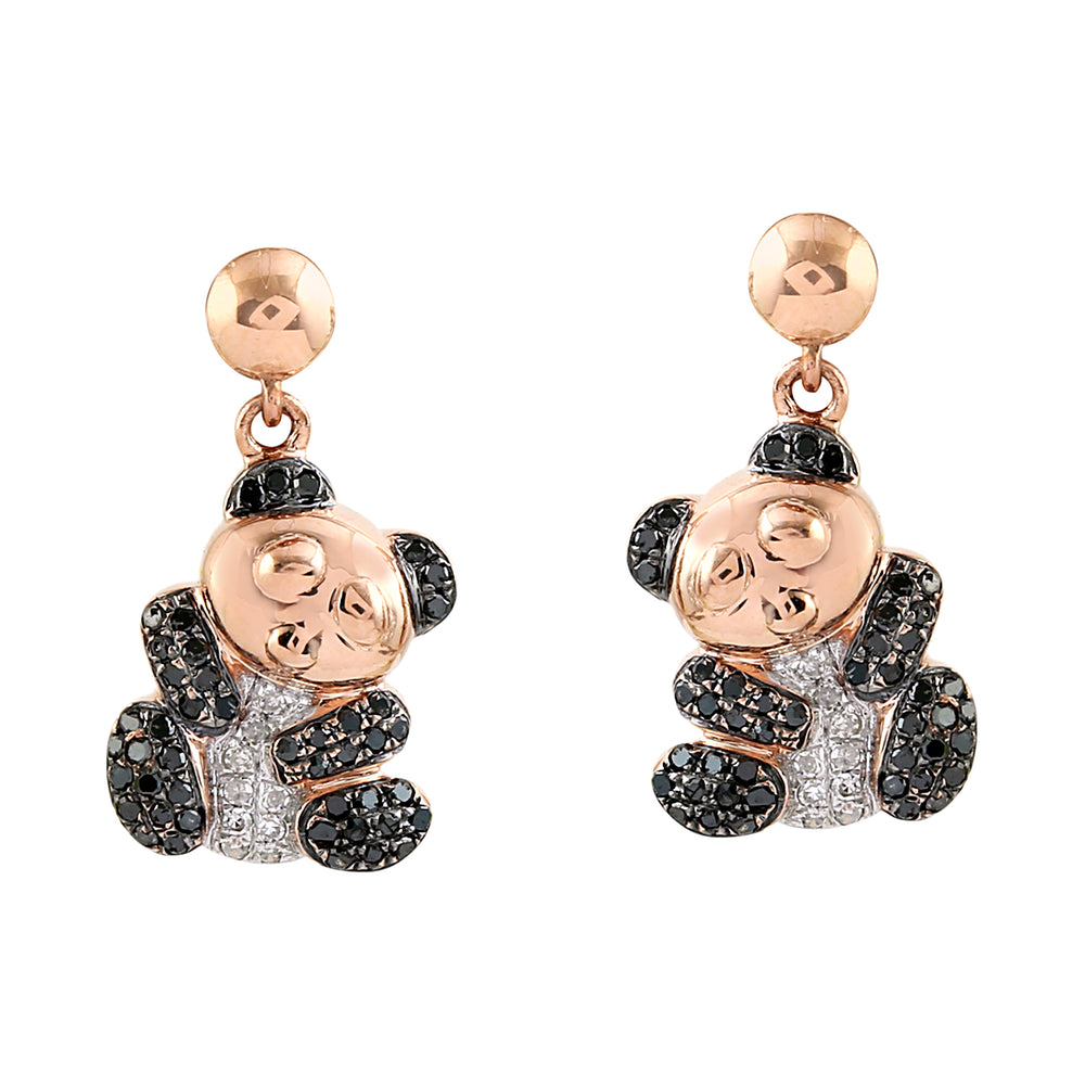 Black & White Diamond Panda Drop Earrings in 18K Rose Gold