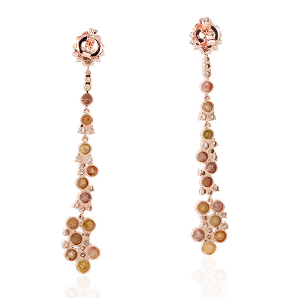 Multi-Color Natural Ice Diamond Long Drop Earrings in 18K Rose Gold
