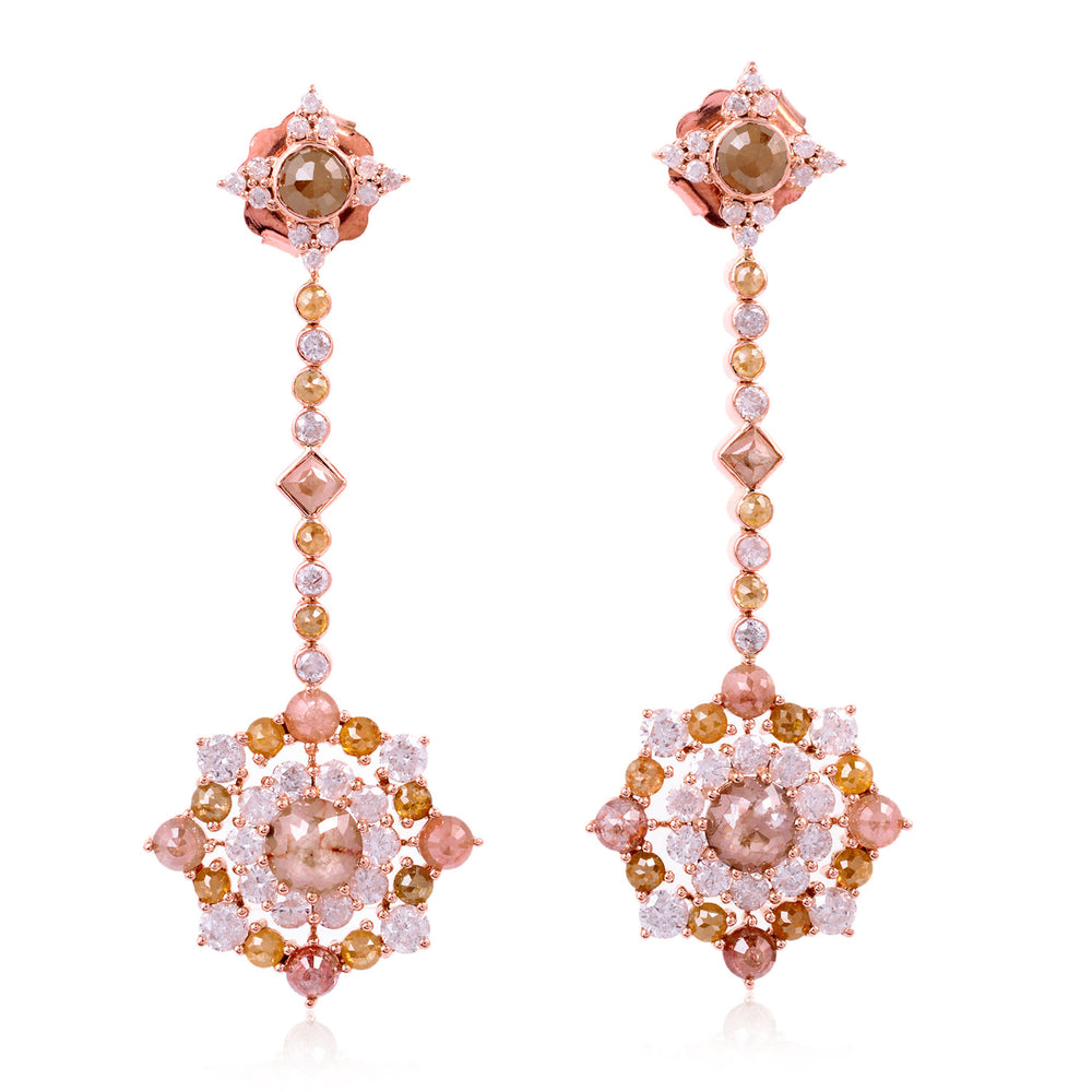 Ice Diamond Prong Designer Dangler Earrings Made In 18K Rose Gold