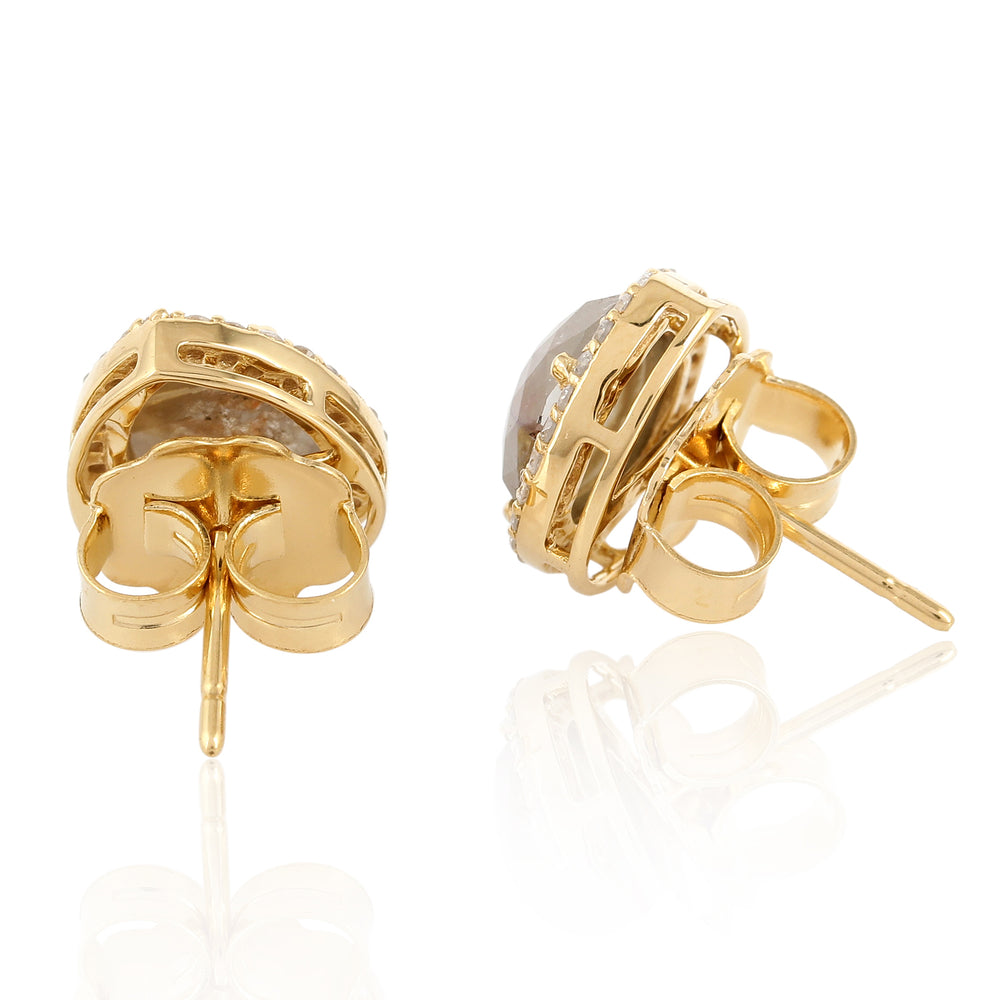 Rose-Cut Brown Ice Diamond Halo Stud Earrings in 18K Yellow Gold