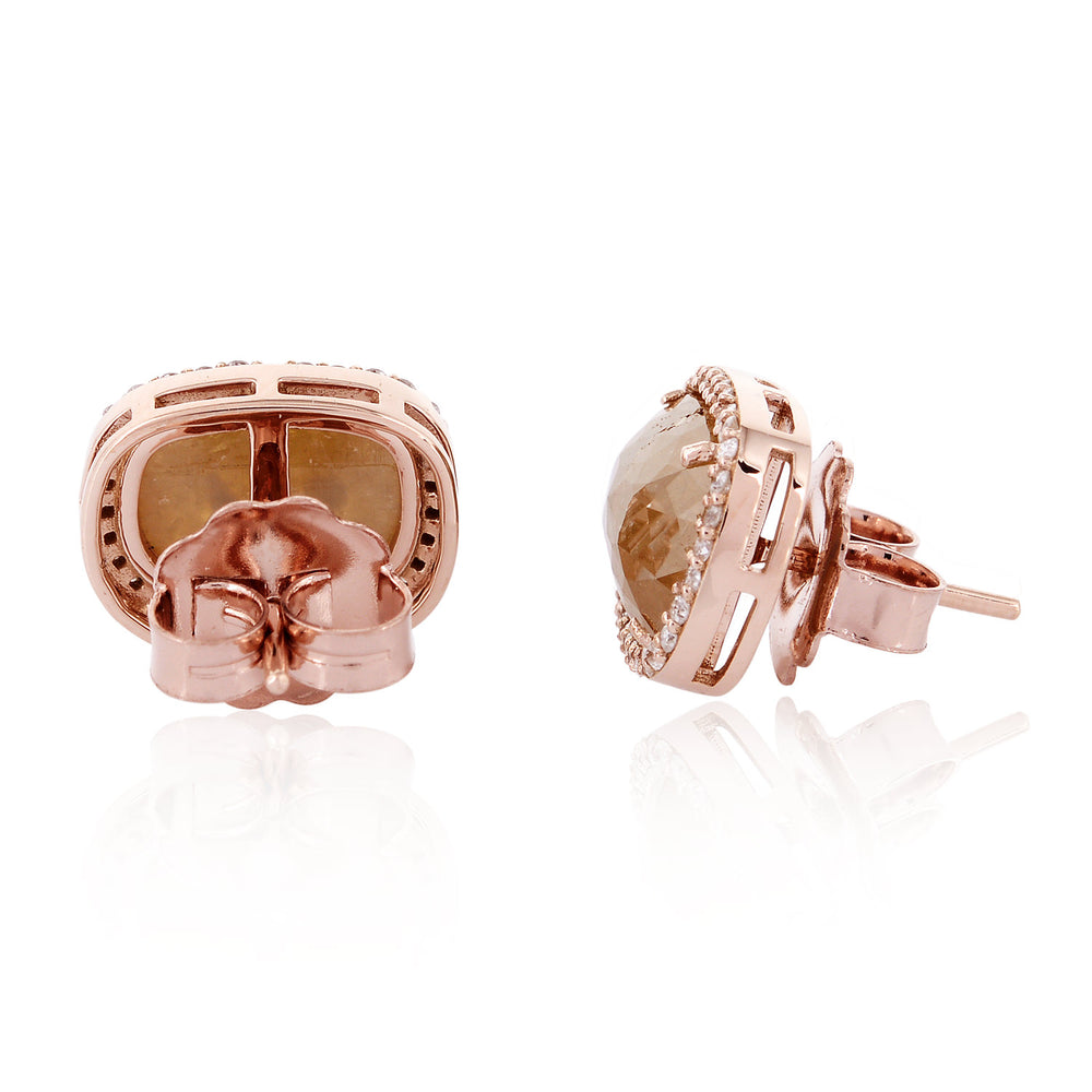18K Rose Gold Prong Ice Diamond Designer Stud Earrings