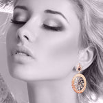 Carved Oval Shall Cameo Prong Diamond Tree Branch Dangle Earrings In Rose Gold