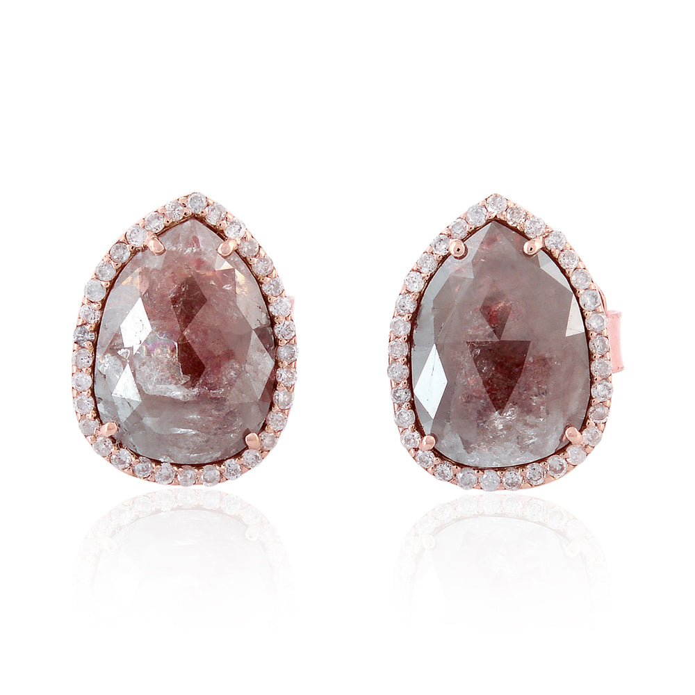 Ice Rose-Cut Brown Diamond Halo Stud Earrings in 18K Rose Gold