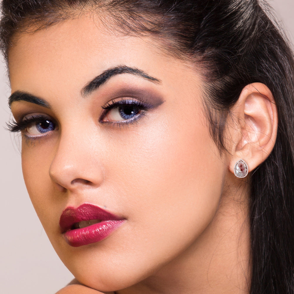 Ice Rose-Cut Brown Diamond Halo Stud Earrings in 18K Rose Gold