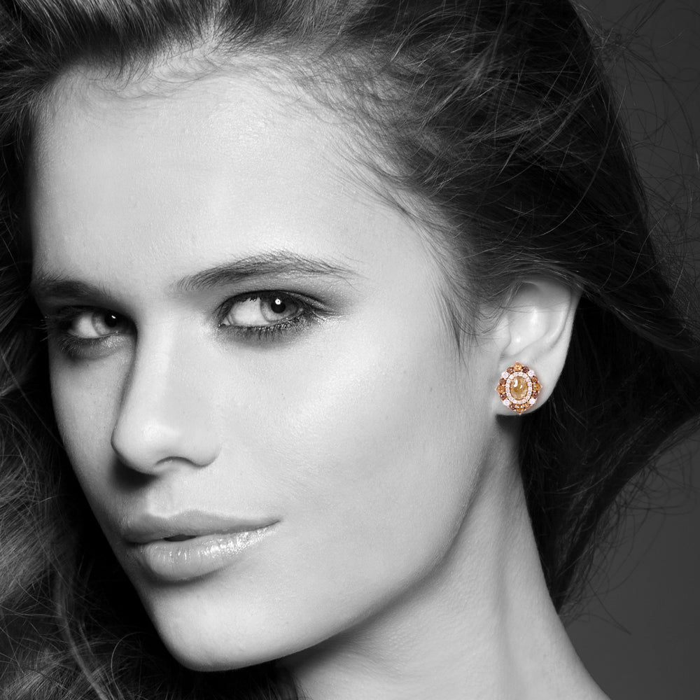 Ice Diamond Cluster Halo Stud Earrings in 18K Rose Gold