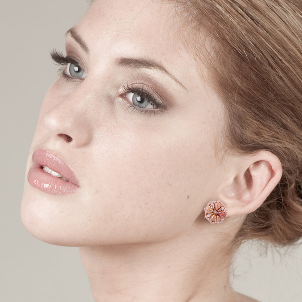 Rose Cut Ice Diamond Floral Stud Earrings in 18K Rose Gold