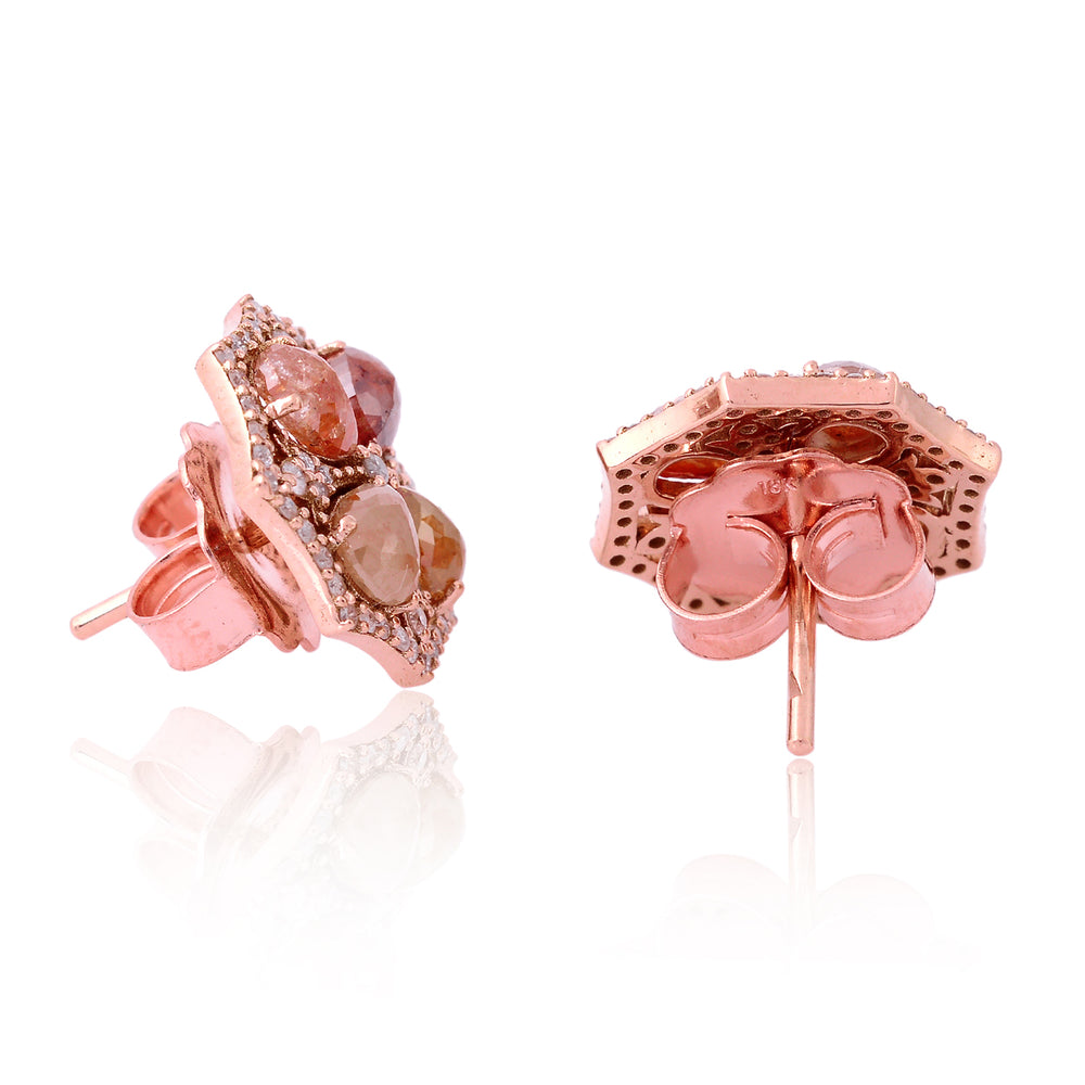 Rose Cut Ice Diamond Floral Stud Earrings in 18K Rose Gold