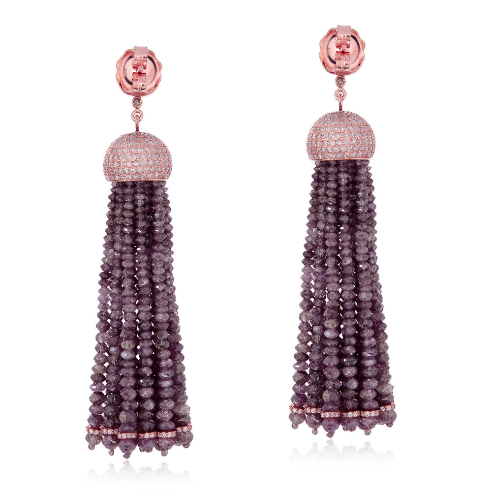 18K Rose Gold Faceted Natural Ice Diamond Beaded Wedding Tassel Earrings For Her