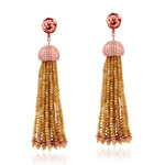 Faceted Ice Diamond Beaded Pave Diamond Bridal Tassel Earrings In 18K Rose Gold