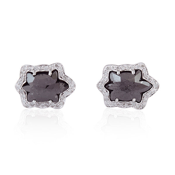 Black & White Diamond Halo Stud Earrings in 18K White Gold