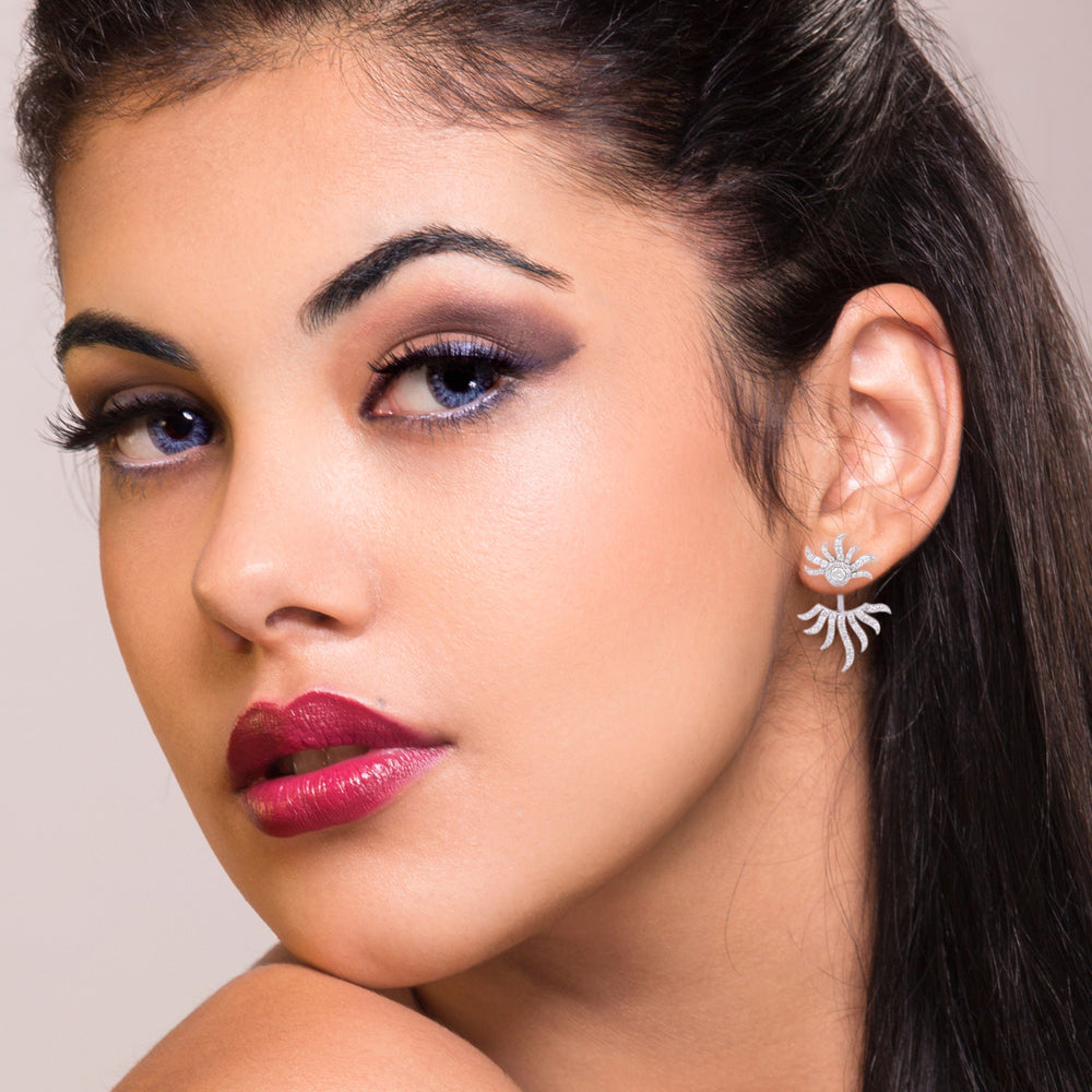 Sunburst Diamond Ear Jacket Earrings in 18K White Gold