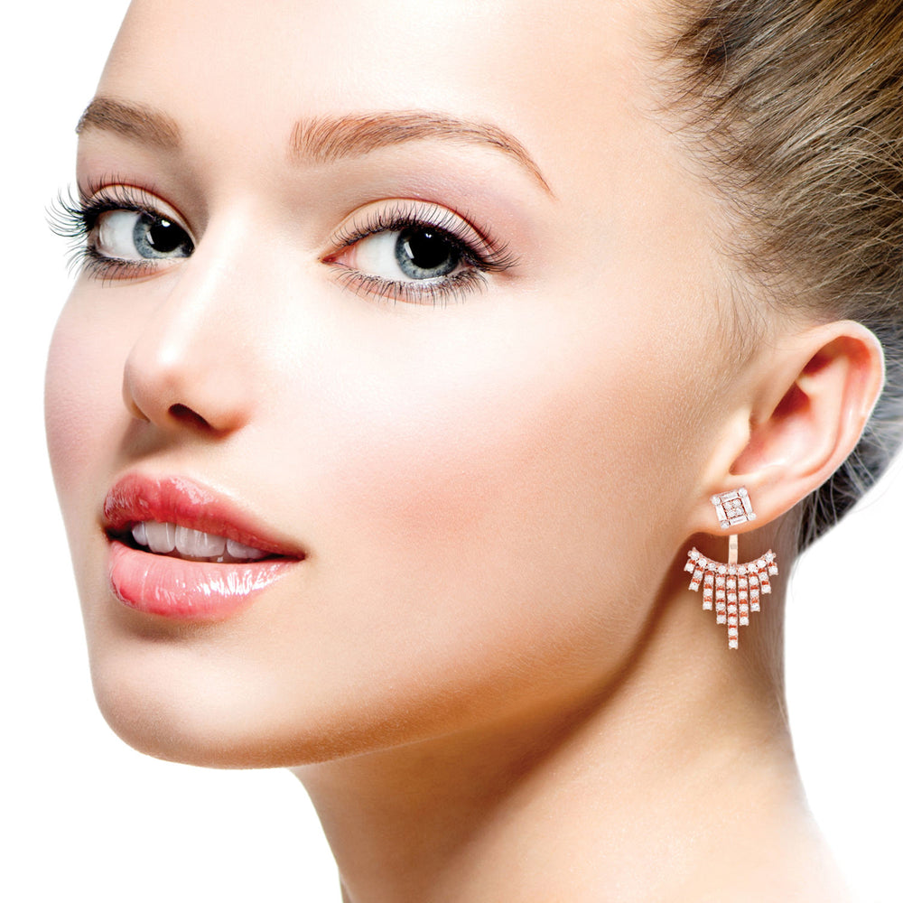 Diamond Fringe Ear Jacket Earrings in 18K Rose Gold