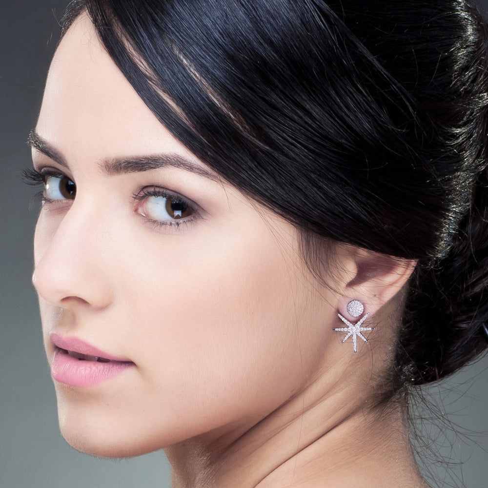 Diamond Starburst Ear Jacket Earrings in 18K White Gold