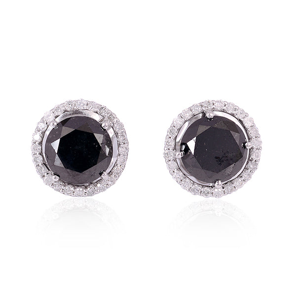 Round Black Diamond Halo Studs in 18K White Gold