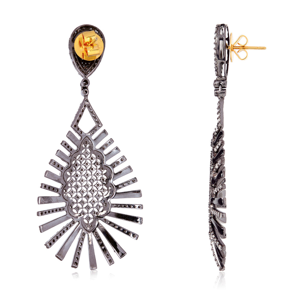 Black Enamel Diamond Statement Drop Earrings in 18K White Gold Silver