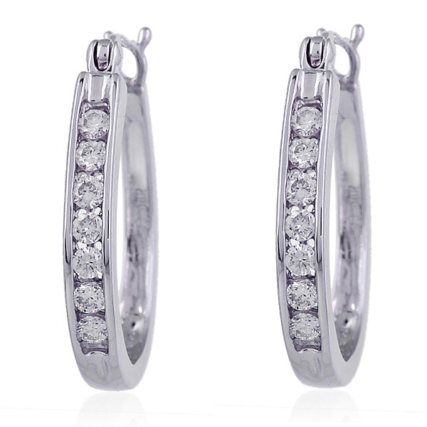 Classic Diamond Channel-Set Hoop Earrings in 18K White Gold