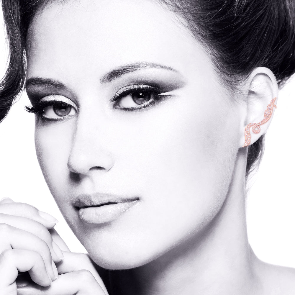 Pavé Diamond Swirl Statement Ear Climber Earrings in 18K Rose Gold