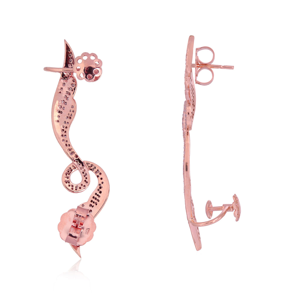 Pavé Diamond Swirl Statement Ear Climber Earrings in 18K Rose Gold