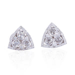 18K White Gold Bezel Set  Uncut Diamond Triangle Stud Earrings For Her