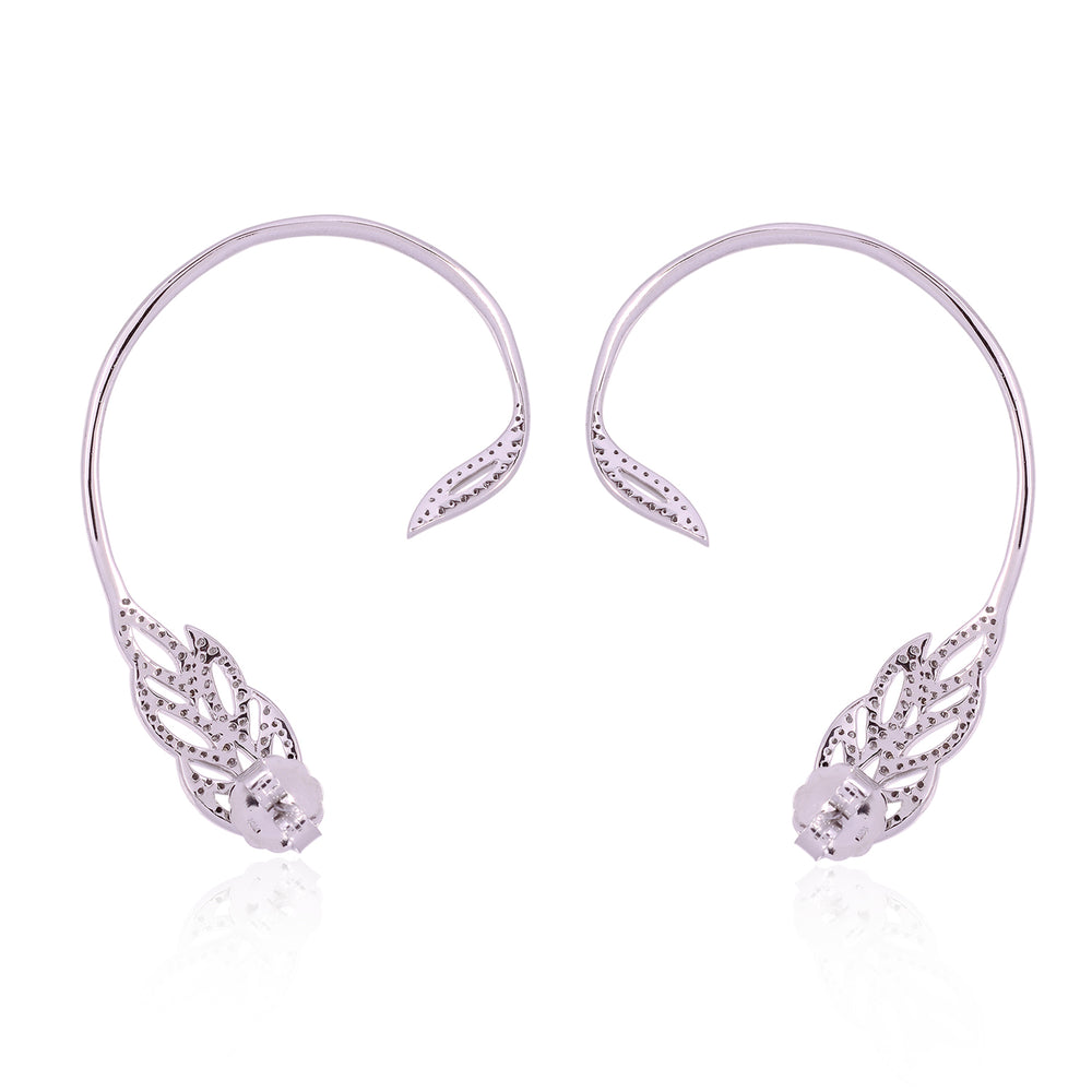 Nature-Inspired Pavé Diamond Leaf Ear Cuffs in 18K White Gold