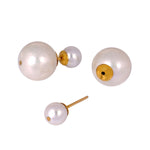 Round Pearl Chiness Gemstone Tunnel Earrings In 18K Yellow Gold