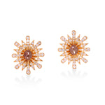 Oval Cut Ice Diamond Sunburst Stud Earrings In 18K Yellow Gold For Her