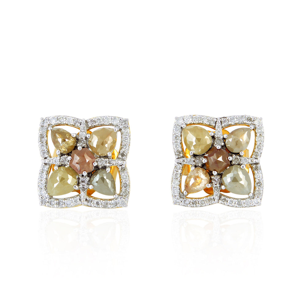 18K Yellow Gold Pear Cut Ice Diamond Unique Stud Earrings Jewelry