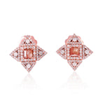 Princess Cut Ice & Rose Cut Flower Stud Earrings In Rose Gold For Wedding Gifts