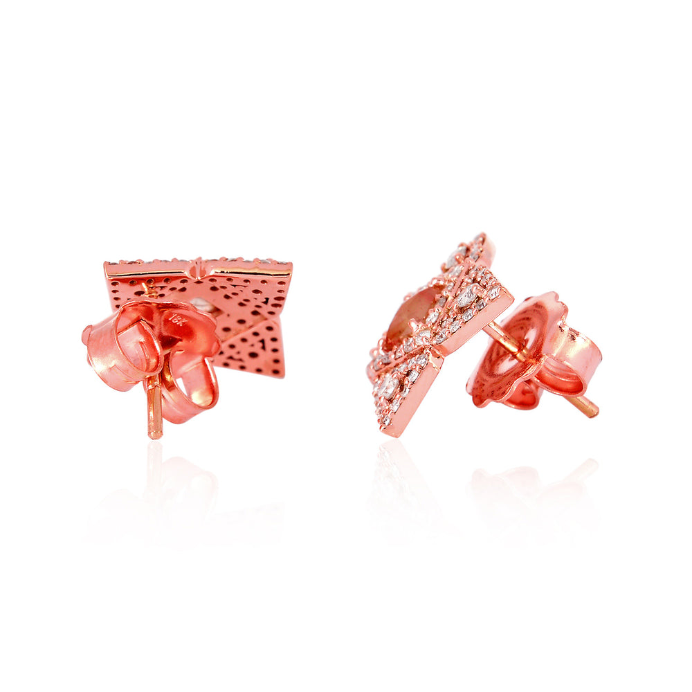 Princess Cut Ice & Rose Cut Flower Stud Earrings In Rose Gold For Wedding Gifts