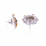 18K White Gold Prong Ice Diamond Pave Diamond Flower Stud Earrings