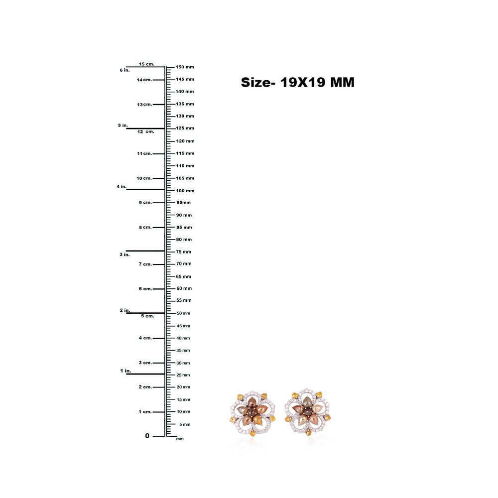 18K White Gold Prong Ice Diamond Pave Diamond Flower Stud Earrings