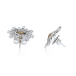 Hexagon Shape Ice Diamond Pave Sunburst Stud Earrings In 18K White Gold For Gifts