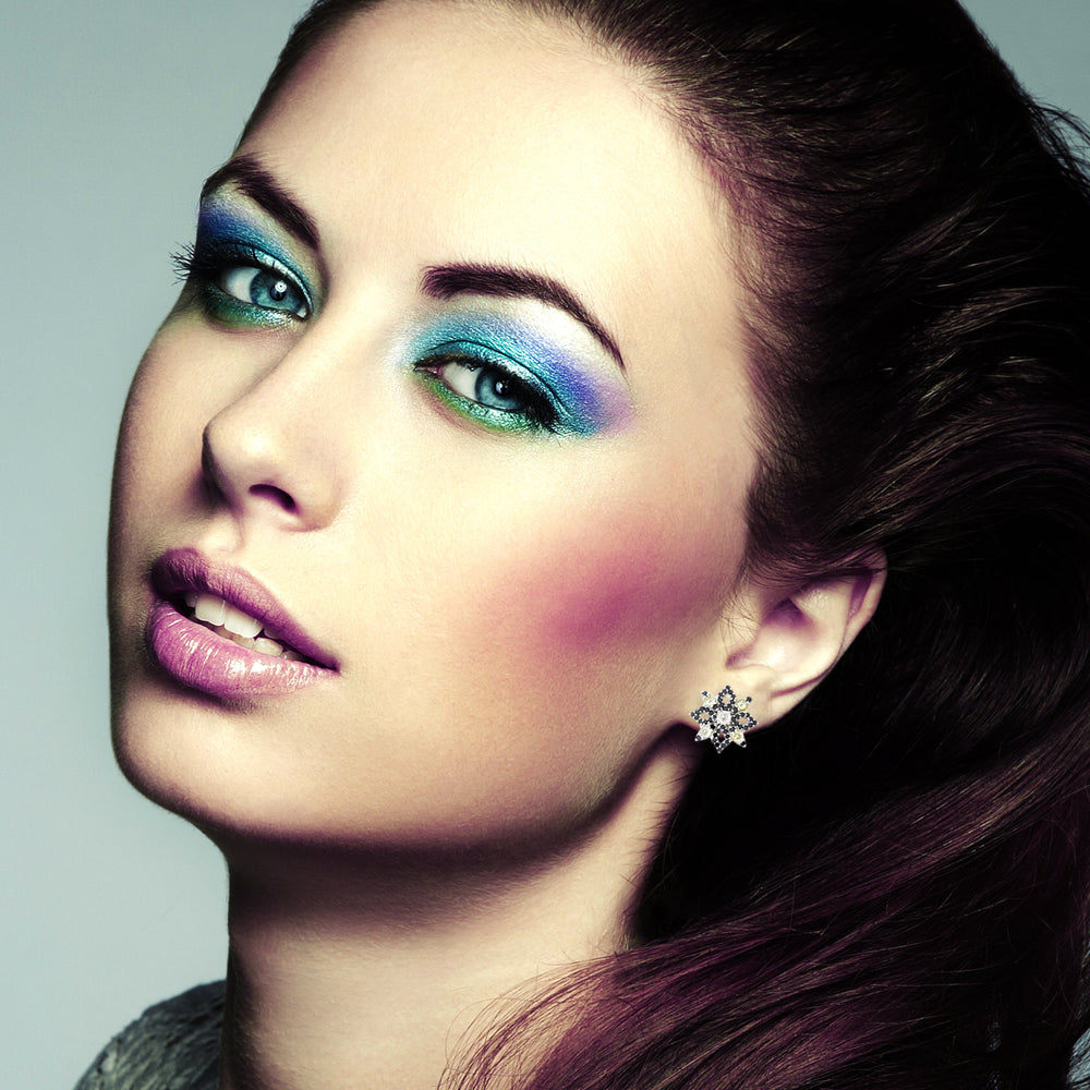 Starburst Stud Earrings Black White and Yellow Diamonds in 18k White Gold