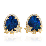 Natural Diamond Opal Doublet Star Design 18k Yellow Gold Stud Earrings