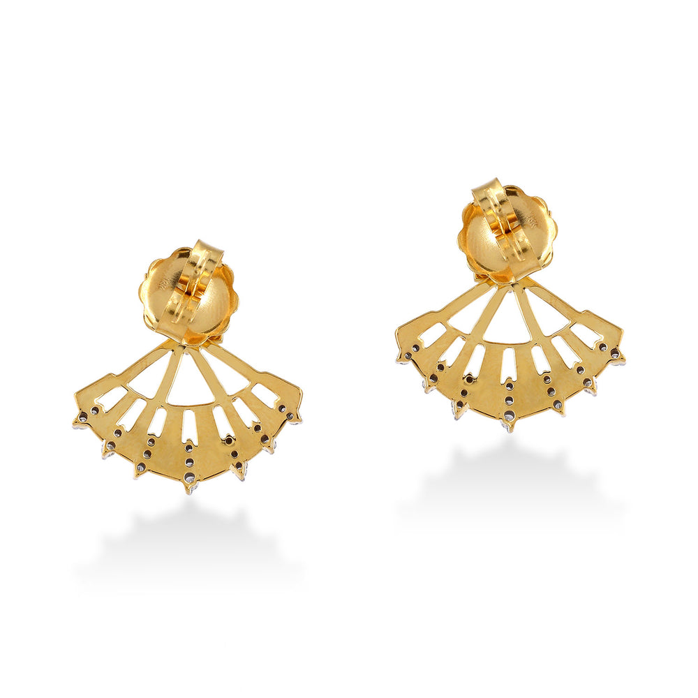 Fan Shape Pave Diamond Ear Jacket Earrings in 18K Yellow Gold