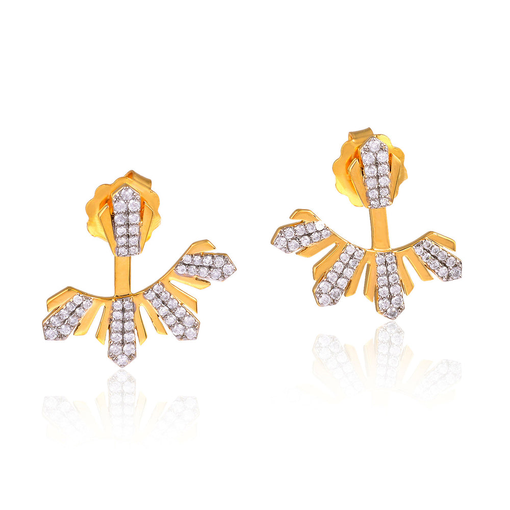 Geometric Ear Jacket Earrings In 18K Gold Sparkling Pave Design