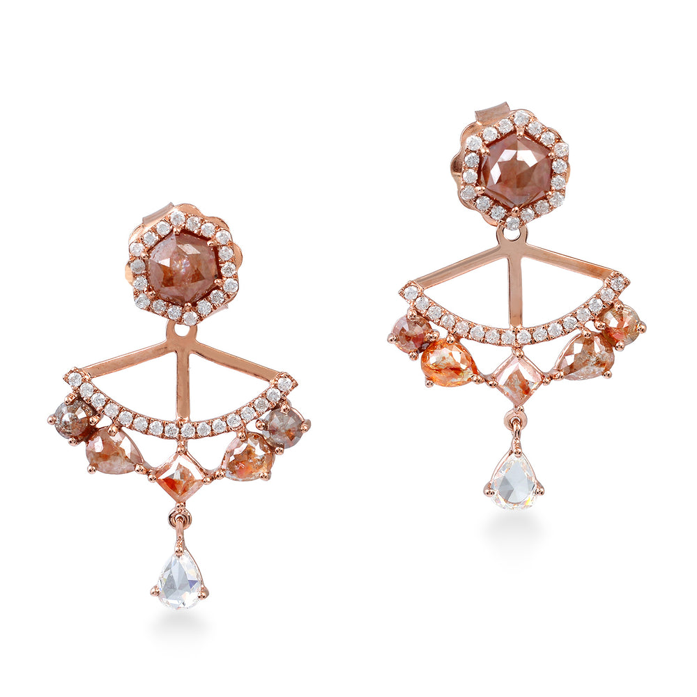 Ice Diamond Ear Jacket Earrings in 18K Rose Gold Chandelier Drop Design