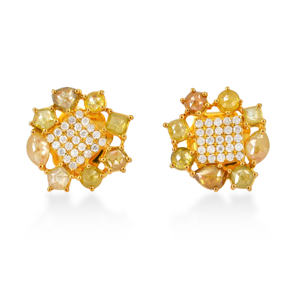 Natural Ice Diamond & Pave Diamond Fashion Stud Earrings in Yellow Gold