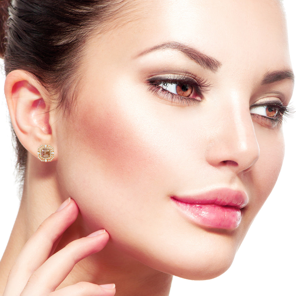 Ice Diamond Stud Earrings Luxury Double Halo in 18K Yellow Gold